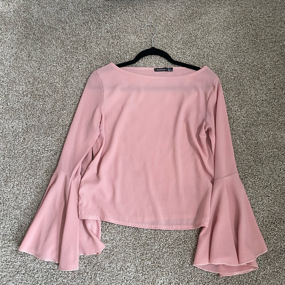 Blush Pink Long Sleeve Blouse with Flute Sleeves. US 4. Like New